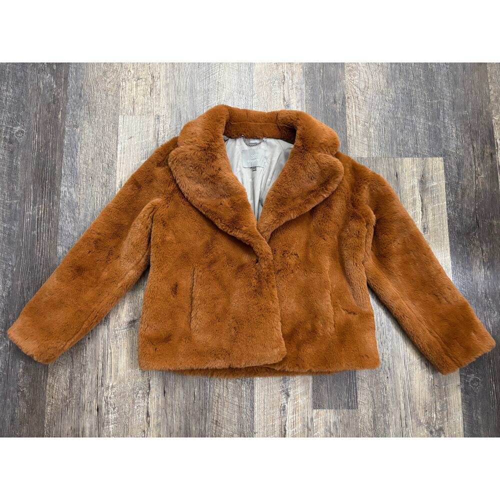 Soia & Kyo Womens Faux Fur Jacket Ginger Brown Notched Lapel Size Medium
